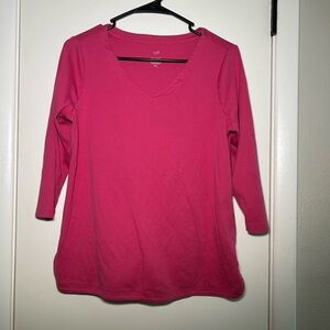 J. Jill Fuchsia Long Sleeve V-Neck Top